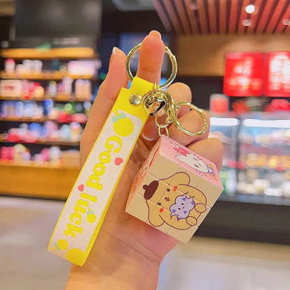 MINISO Sanrio Kawaii Anime Hellokitty Key Chain Kuromi Cinnamoroll Rubik Cube Toy Cartoon Backpack Pendant Car Key Ring Jewelry