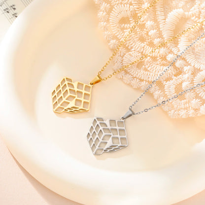 Unift Rubiks Cube Necklaces for Women Girl Stainless Steel Neck Chain Trendy Fashion Pyramid Geometric Jewelry Puzzle Gamer Gift