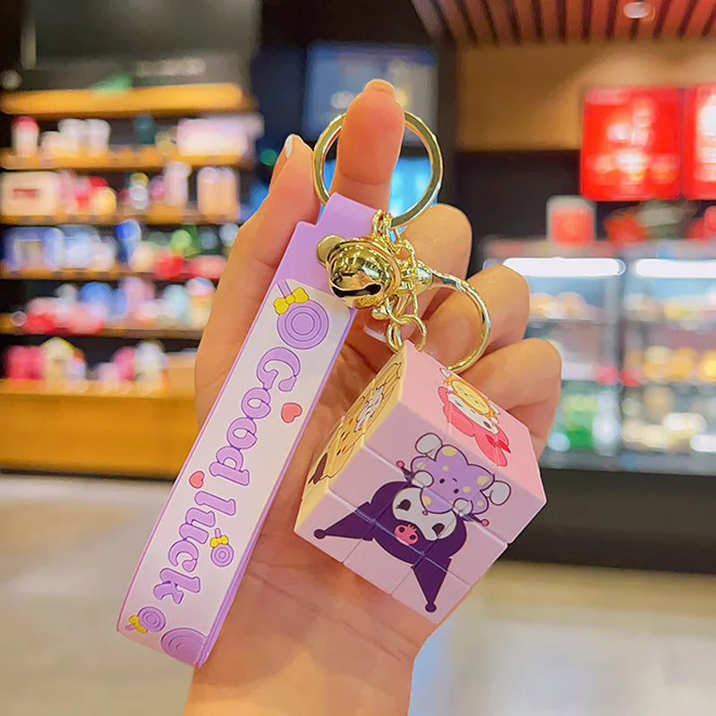 MINISO Sanrio Kawaii Anime Hellokitty Key Chain Kuromi Cinnamoroll Rubik Cube Toy Cartoon Backpack Pendant Car Key Ring Jewelry