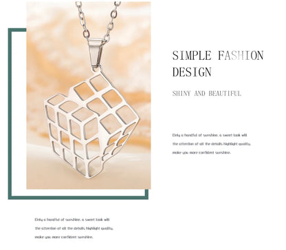 Unift Rubiks Cube Necklaces for Women Girl Stainless Steel Neck Chain Trendy Fashion Pyramid Geometric Jewelry Puzzle Gamer Gift