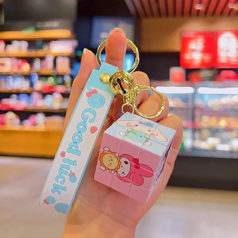 MINISO Sanrio Kawaii Anime Hellokitty Key Chain Kuromi Cinnamoroll Rubik Cube Toy Cartoon Backpack Pendant Car Key Ring Jewelry