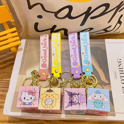 MINISO Sanrio Kawaii Anime Hellokitty Key Chain Kuromi Cinnamoroll Rubik Cube Toy Cartoon Backpack Pendant Car Key Ring Jewelry