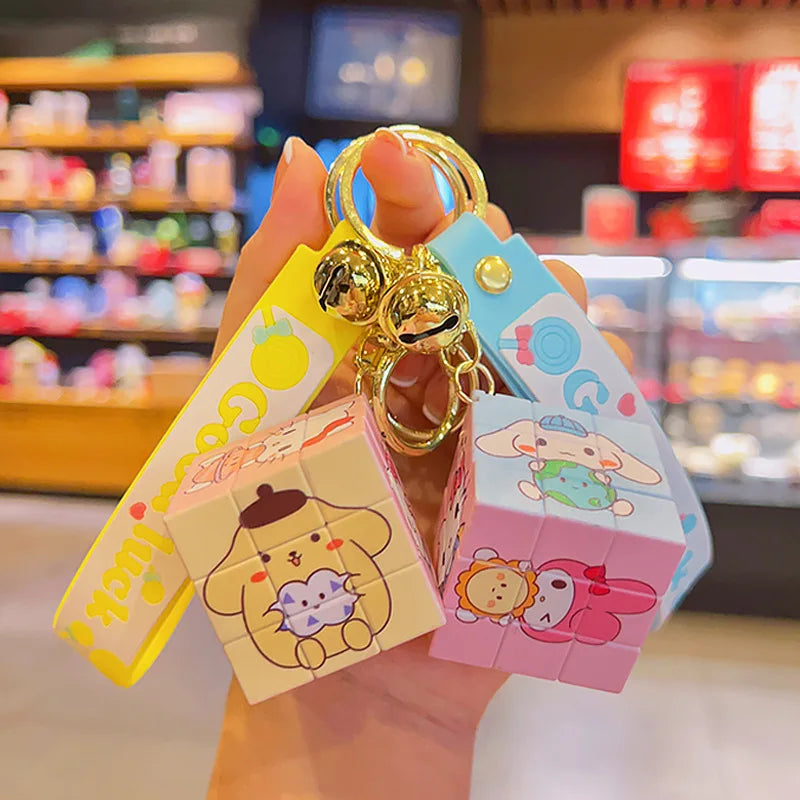 MINISO Sanrio Kawaii Anime Hellokitty Key Chain Kuromi Cinnamoroll Rubik Cube Toy Cartoon Backpack Pendant Car Key Ring Jewelry