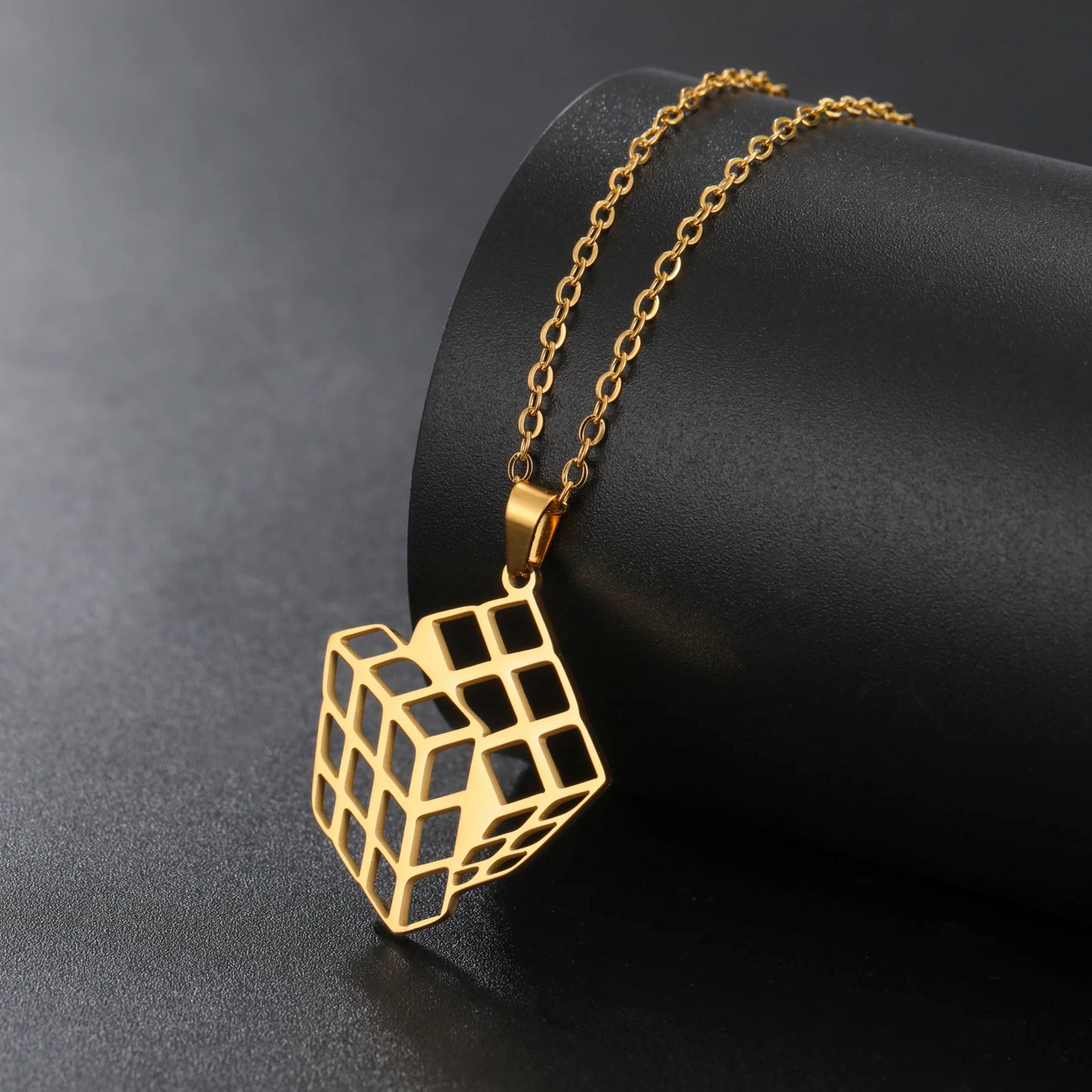 Unift Rubiks Cube Necklaces for Women Girl Stainless Steel Neck Chain Trendy Fashion Pyramid Geometric Jewelry Puzzle Gamer Gift