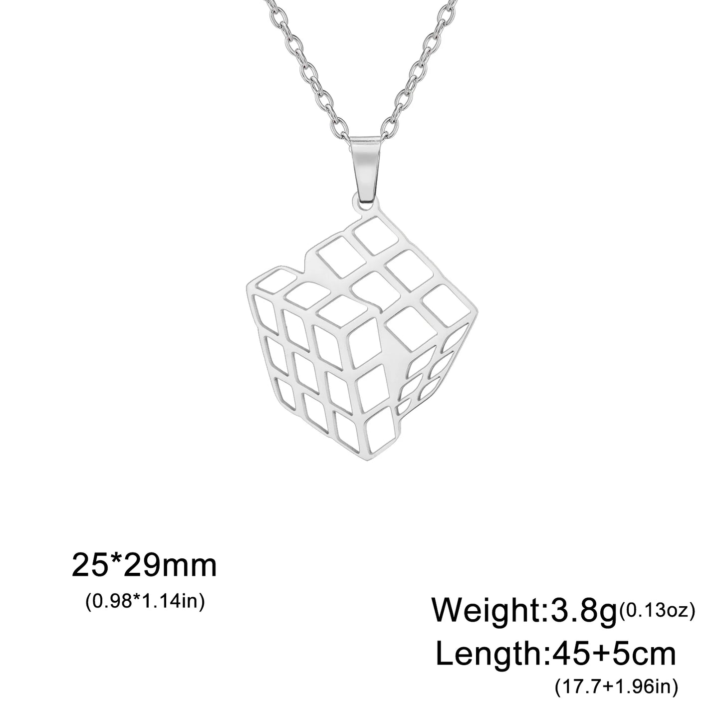 Unift Rubiks Cube Necklaces for Women Girl Stainless Steel Neck Chain Trendy Fashion Pyramid Geometric Jewelry Puzzle Gamer Gift